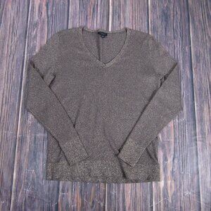 Ann Taylor Factory Sweater Womens Small Gray Metallic V Neck Long Sleeve Shimmer